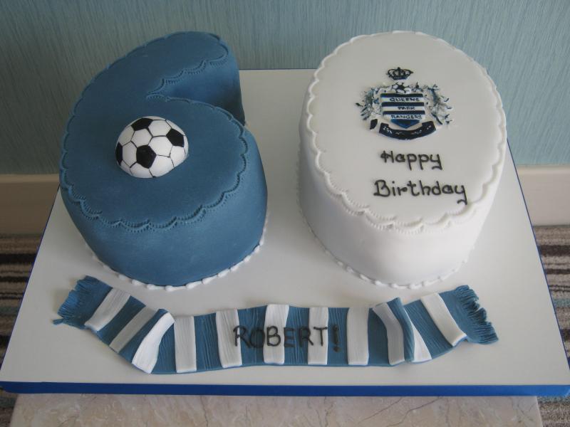 QPR 60th Birthday cake in chocolate sponge for Robert from Blackpool