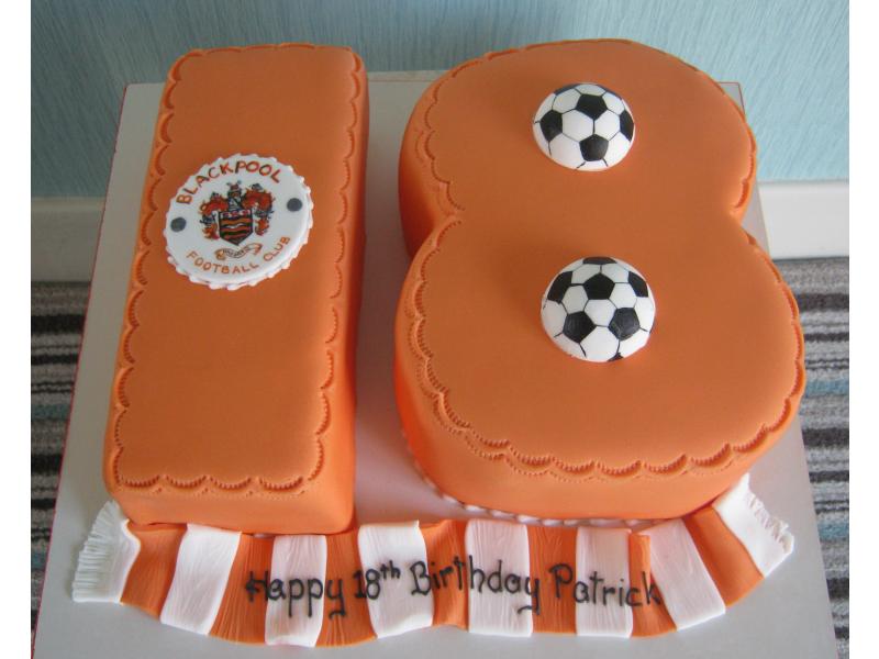 Blackpool FC themed cake in plain sponge and chocolate sponge for Blackpool fan Patrick's 18th birthday
