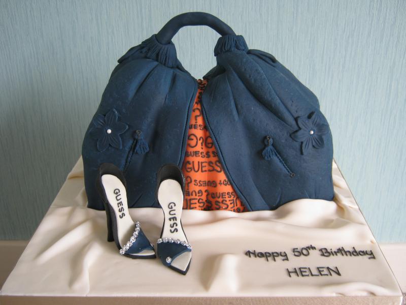 Guess Handbag and Shoes cake in sponge for Helen's 50th birthday in Bolton