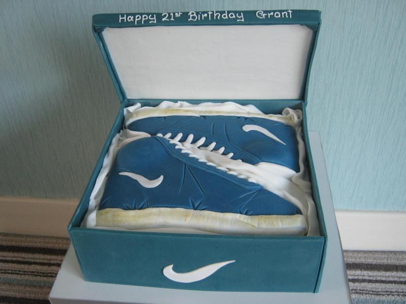 Nike Trainers  in blue in shoe box (all edible) for Grant in Fleetwood celebrating his 21st birthday