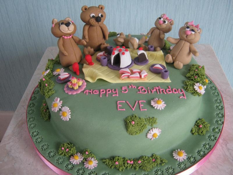 Teddy Bears Picnic with Daisies with chocolate sponge for Eve's birthday in Norbreck