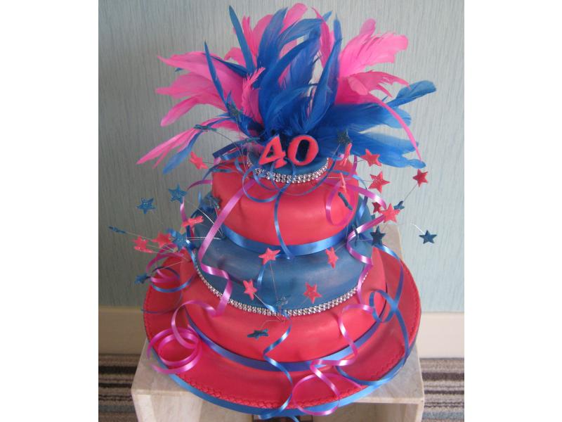 Lucy's Splash of Colour 3 tier cake in chocolate and Madeira sponges for her 40th birthday at Blackpool FC restaurant