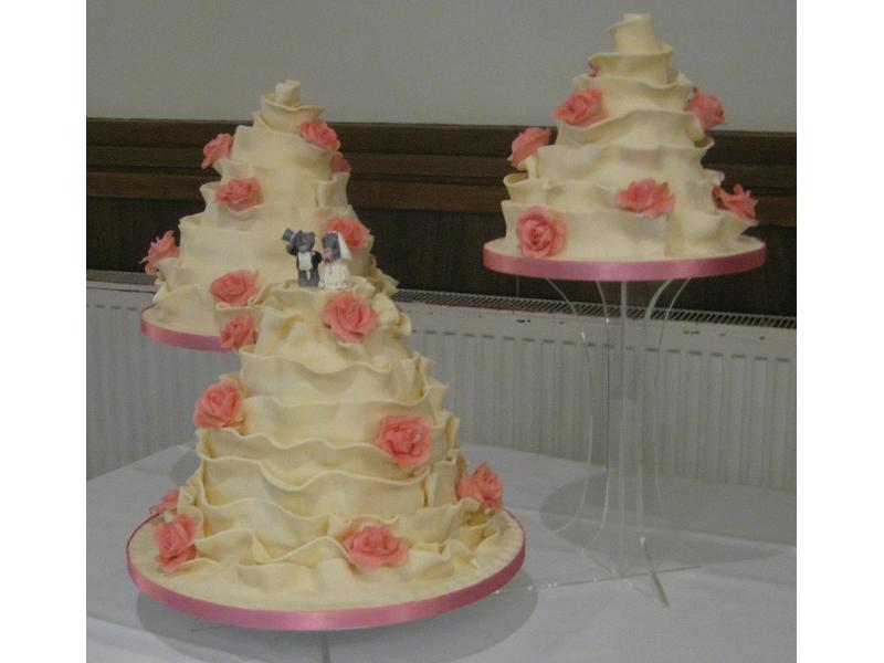 Nicola 3 tier offset Wedding Cake in Madeira sponge and coated in white chocolate sugarpaste
