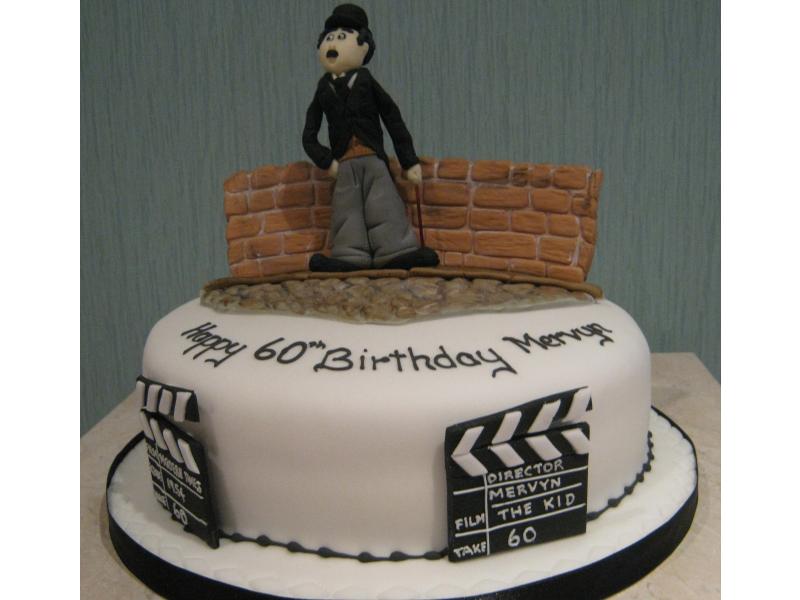 Charlie Chaplin model on Madeira sponge cake for Mervyn's 60th birthday in Freckleton