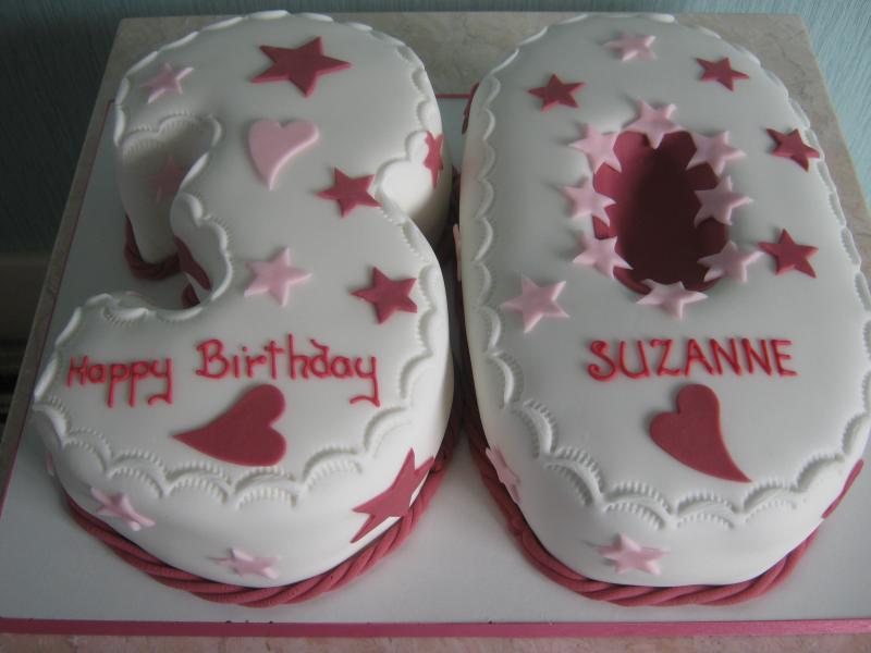 Stars & Hearts in the shape of 30 for Suzanne's birthday in Blackpool. Made from chocolate sponge and Madeira sponge