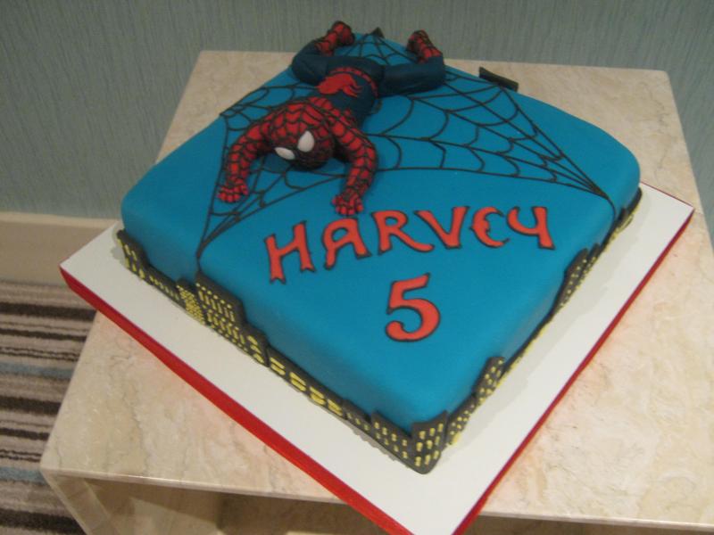 Spiderman in plain sponge with strawberry jam for a special birthday in Preston