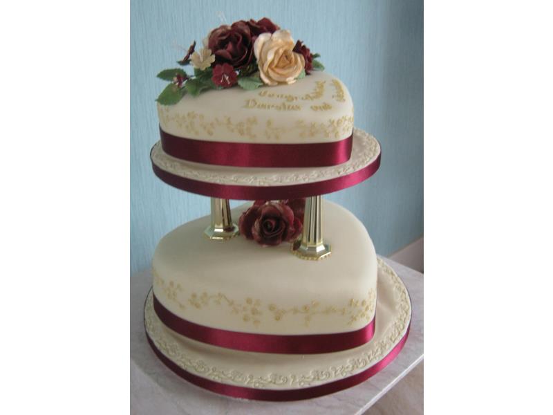 Deena Classic maroon and Old Gold Wedding Cake in Madeira and lemon sponges