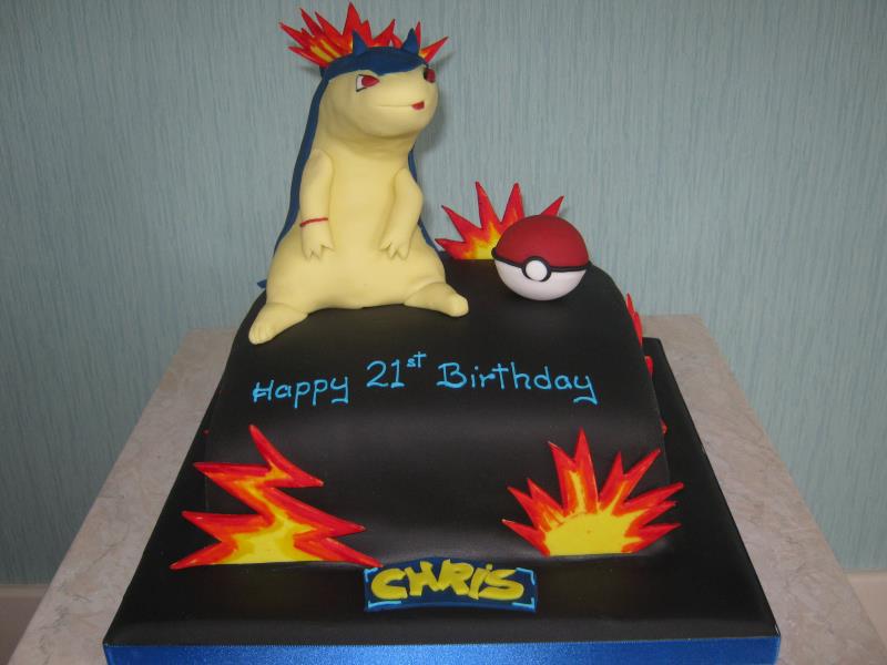 Typhlosion character from Pokemon in chocolate sponge for Chris in Preston