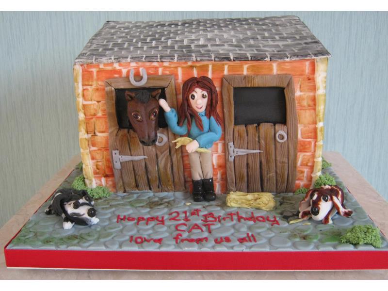 Stable Scene - 21st Birthday cake for Cat in #Bispham who is horse mad. Cake made in chocolate sponge