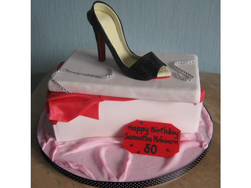 Fashion Fan Samantha loved her shoe and shoe box cake in Madeira sponge from Blackpool