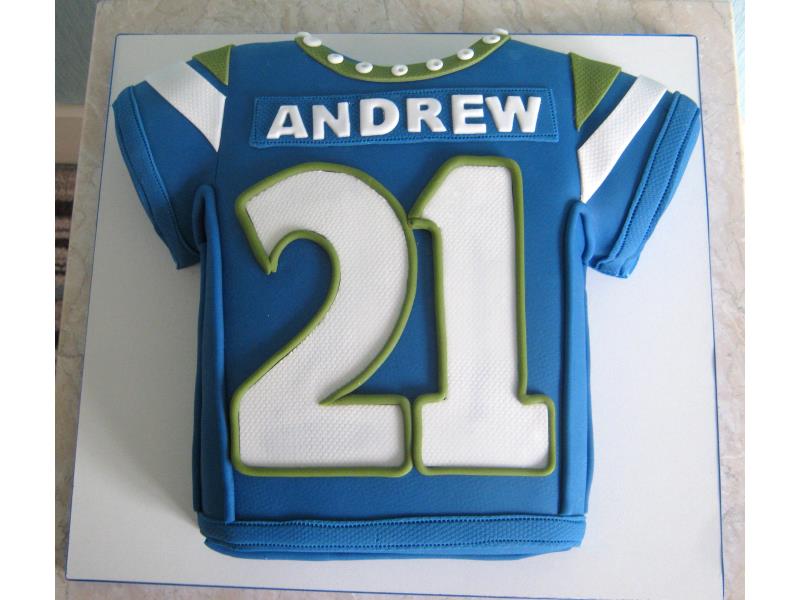 Andrew- blue and yellow football shirt from chocolate sponge for his birthday