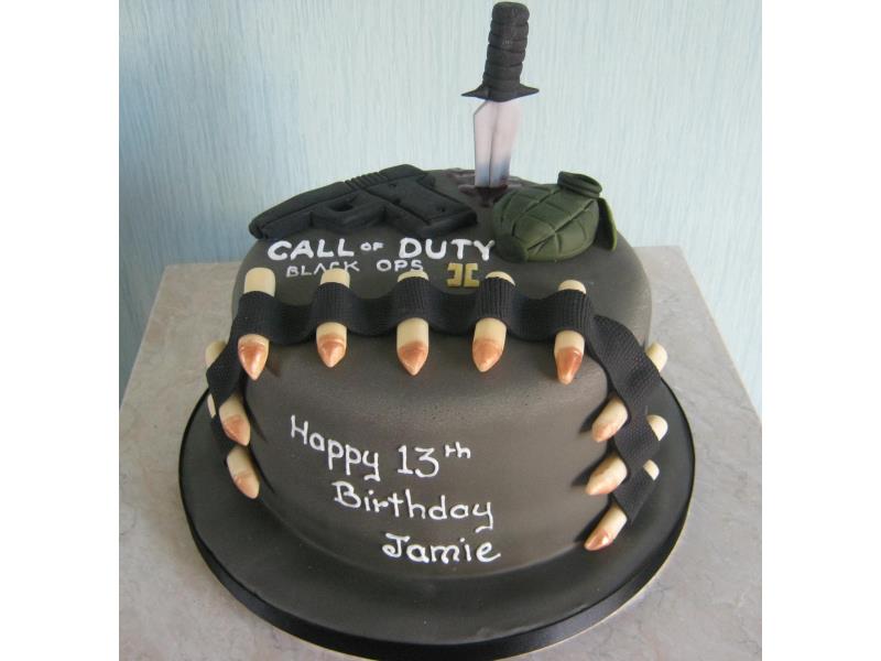 Call of Duty with dagger and bullets for Jamie's birthday in Bispham. Made from Madeira