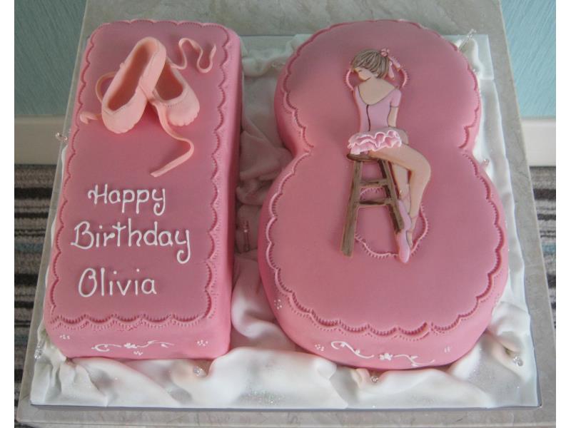 Ballerina and ballet shoes cake for Olivia on her 18th birthday in Poulton made with chocolate and Madeira sponges