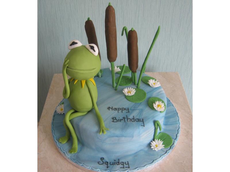 Kermit in the bullrushes for Squidgy in Lytham, made from plain sponge