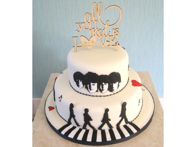 Beatles themed cake for Julie & Philip of Thornton-Cleveleys for their wedding at The Cavern Club Museum, made in vanilla and lemon sponges