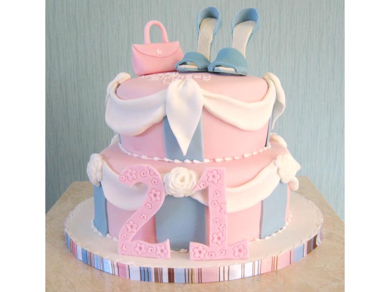 Pink 21st with handbag, shoes and swags for Lois's 21st in Cleveleys, made from Madeira