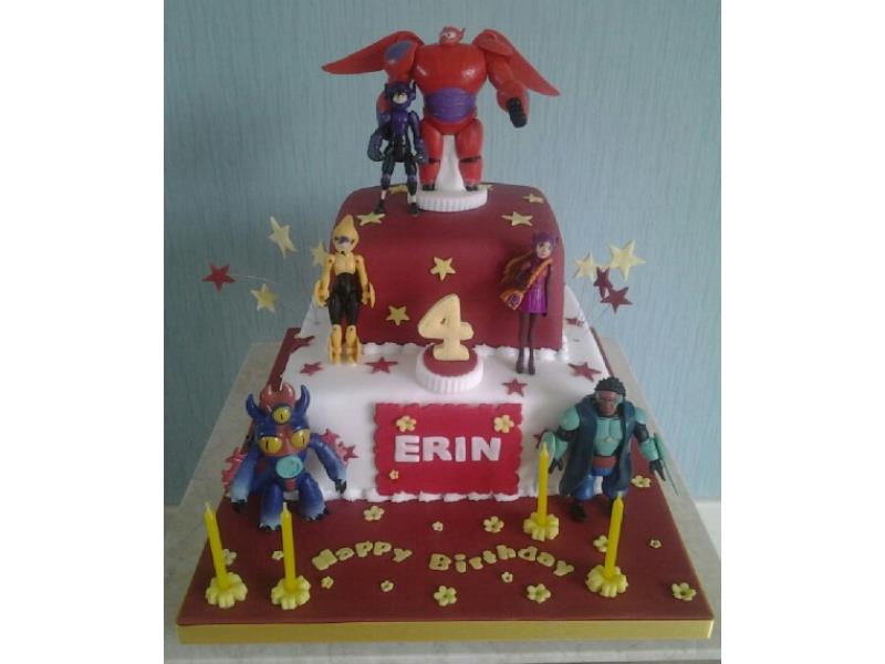 Big Hero 6  in 2 tiered in plain sponge and chocolate sponge for Erin's 4th birthday in Freckleton