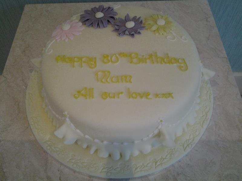 pretty 80th for Mum's 80th birthday in Bispham, made from lemon sponge