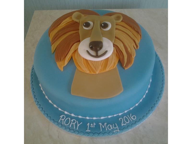 Lion face for lionmad Rory in Lytham on his 1st birthday. Made in chocolate sponge