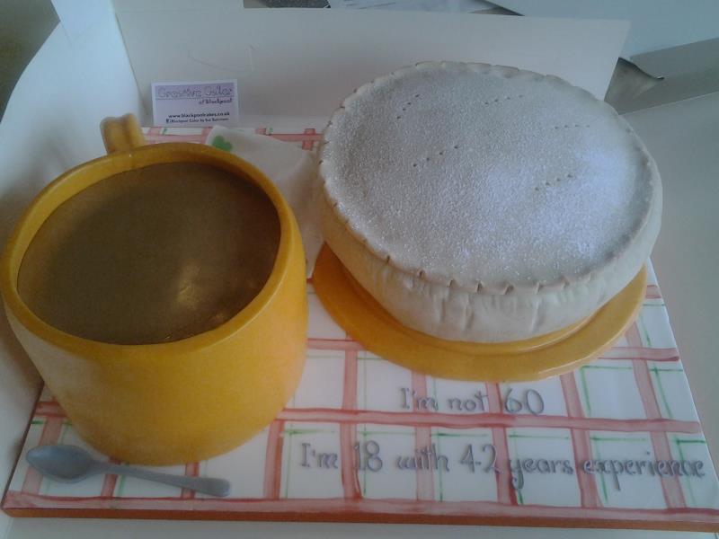 Mince Pie and mug of tea (don't ask!) made from lemon sponge fo 60th birthday in Fulwood