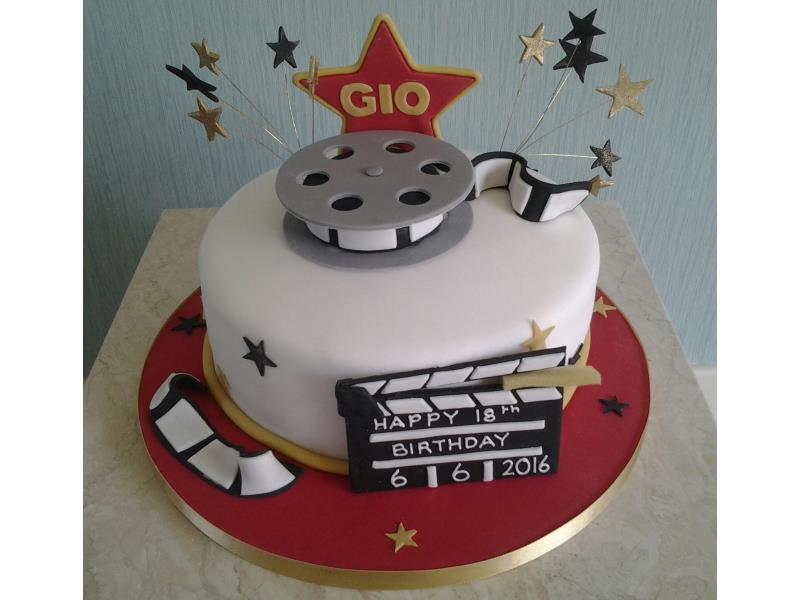 Filmmaker - spool, clapperboard and reel for Gio's birthday, made from chocolate sponge in Blackpool