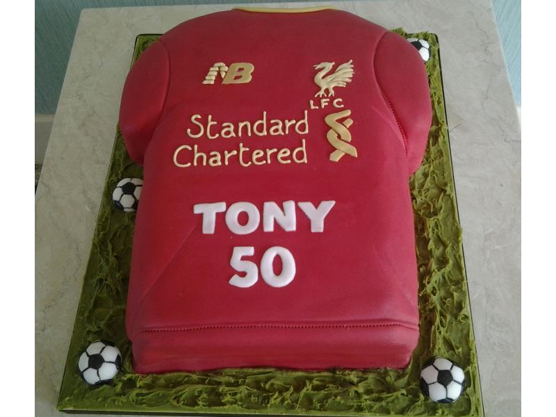Liverpool shirt in chocolate sponge for Tony's birthday in Blackpool