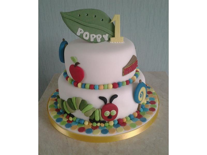 Caterpillar cake - 2 tiers for poppy in Blackpool made from Madeira and lemon sponges