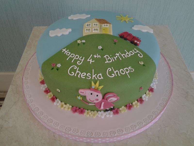 Princess Peppa Pig with house on the hill, made from vanilla sponge for Cheska Chops in Preston