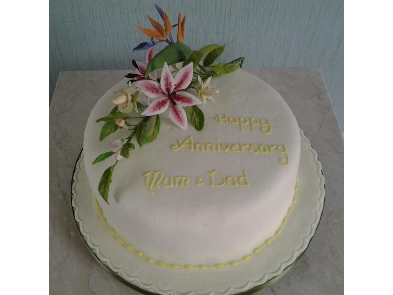Hand modelled Bird of Paradise and Orchid for  Rosie in Poulton made from Madeira sponge for a special wedding anniversary