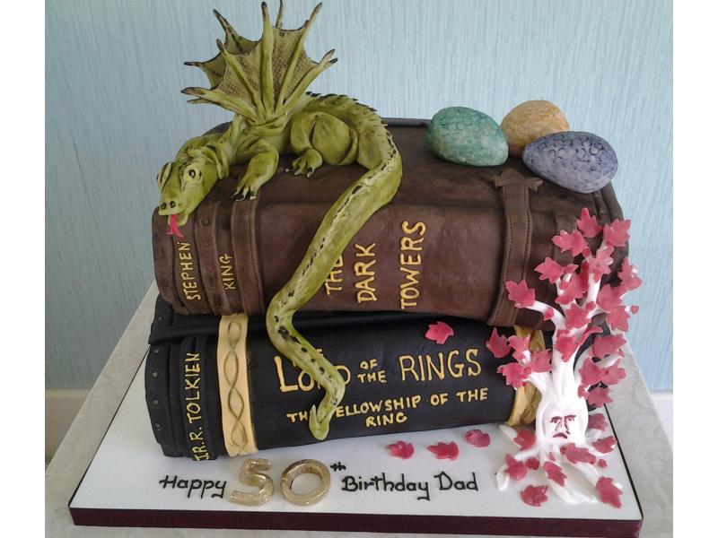 Lord of the Rings meets Stephen King books in plain and chocolate sponges for Dad in Blackpool