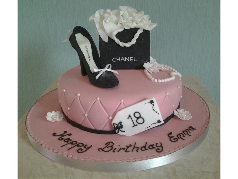 Chanel - gift bag in chocolate sponge with black shoe and bracelet for Emma in Thornton