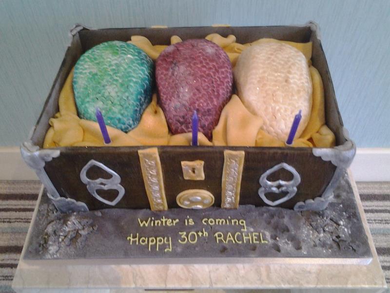 Game of Thrones - dragon eggs in treasure chest, made in chocolate sponge for Rachel in Bispham