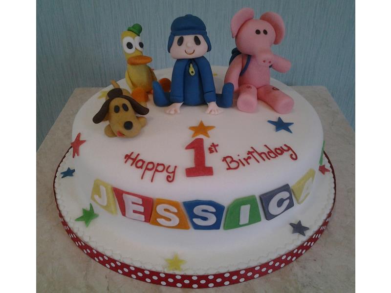 Pocoyo - colourful 1st birthday cake in vanilla sponge with Pocoyo, Pato, Elly and Loula for Jessica in St Annes