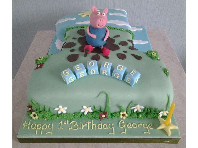 George - from Peppa Pig, 1st birthday cake in cholcolate sponge for George in Cleveleys