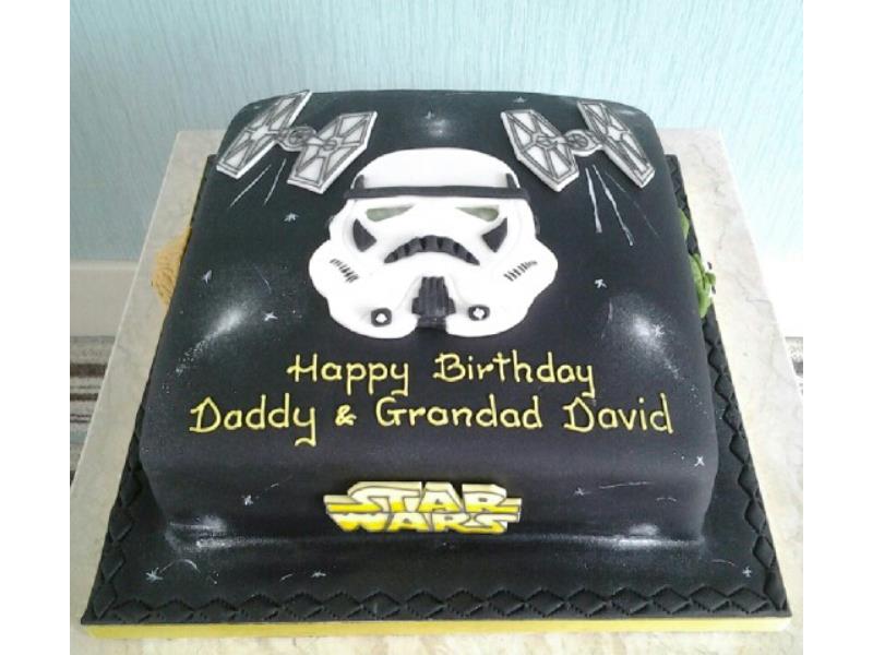 Storm Trooper themed birthday cake for David's birthday in Lytham, from chocolate sponge