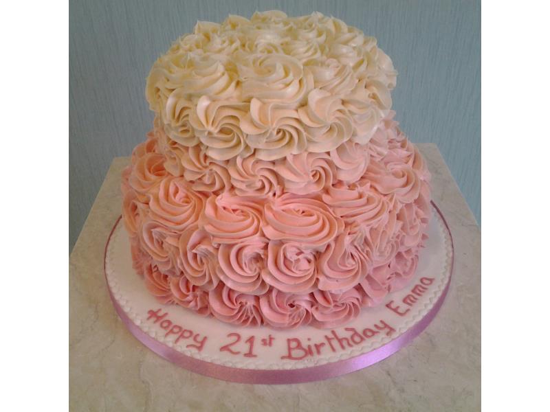 Ruffles - graduating coloured ruffles for Emma's 21st birthday in Blackpool. Made in vanilla and chocolate sponges.