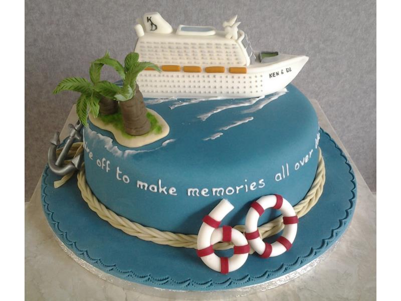 Cruise ship - holidays and cruising themed cake for Di & Ken's joint 60th birthdays in Blackpool