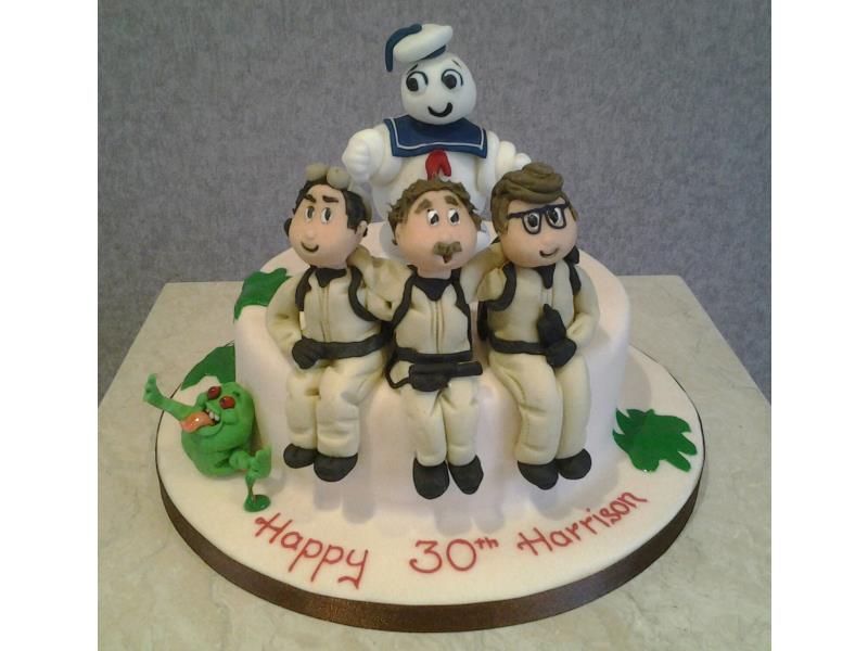 Ghostbusters with Marshmallow Man and slimer for Harrison in Blackpool. Made from chocolate sponge