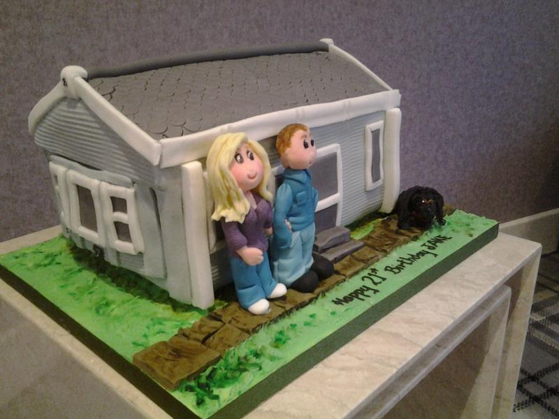 Static Caravan in chocolate sponge with couple and dog for Jake in Blackpool