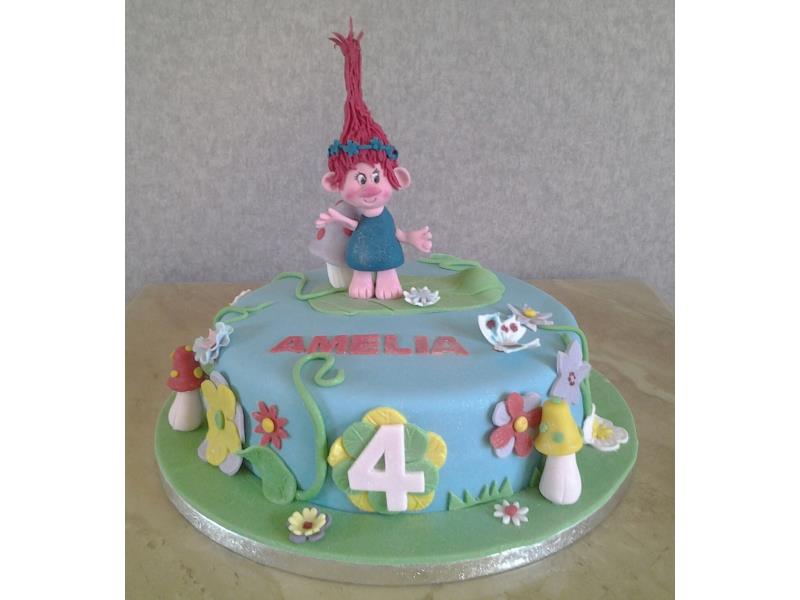 Troll - Poppy character cake in chocolate sponge for Amelia's 4th birthday in Blackpool