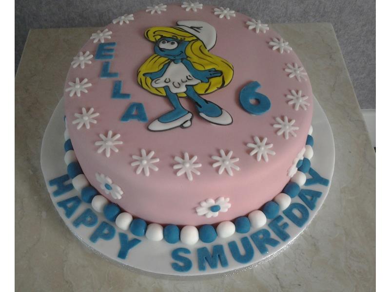 Smurf birthday cake in chocolate sponge for Ella's 6th in Blackpool