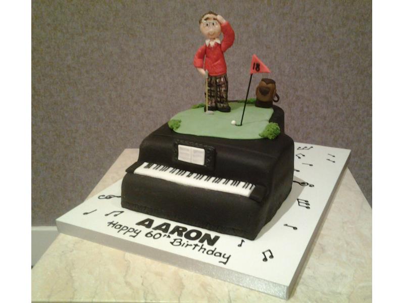 Piano - birthday cake in chocolate with orange sponge for piano playing golfer Aaron in Blackpool