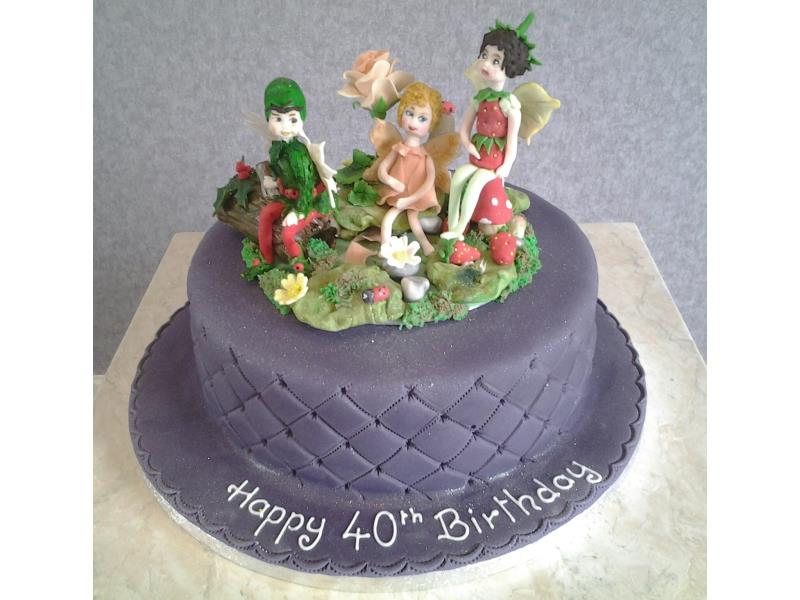 Fairies in the garden for 40th birthday in Lancaster. Made from vanilla sponge