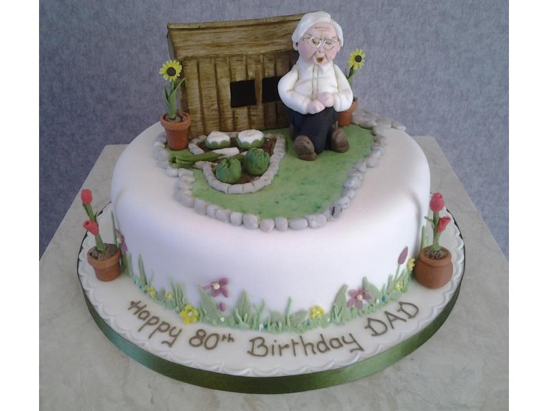 Gardening Grandad - in fruit cake with hand modelled figure and decorations. Beverley's Dad in Blackpool