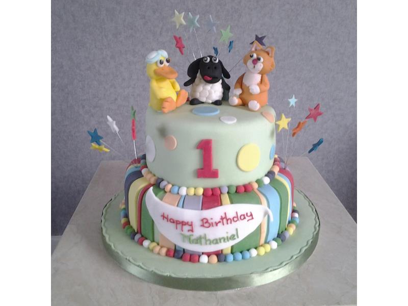 Timmy Time themed 1st birthdaycake for Nathanial in Blackpool.  Made from vanilla sponge.