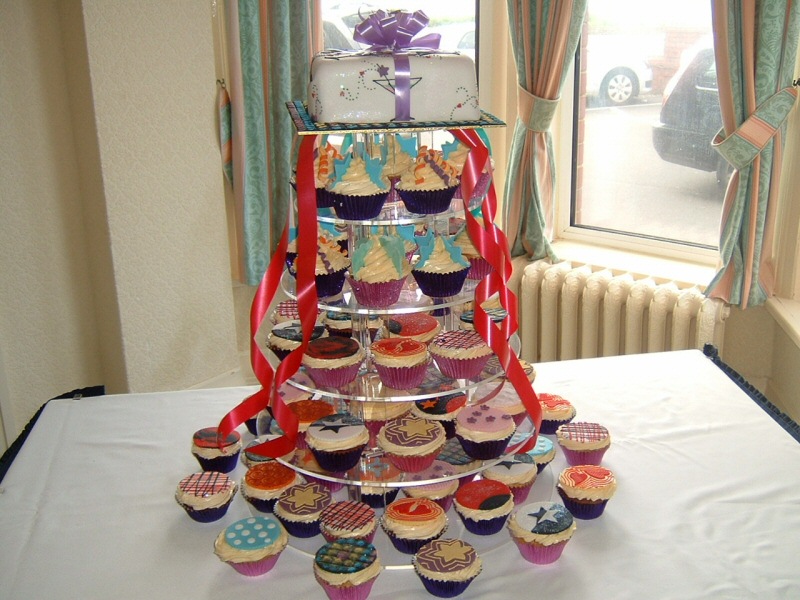 70s Theme - Cupcakes in situ at the wedding reception of Tracey & Stephen, Fleetwood