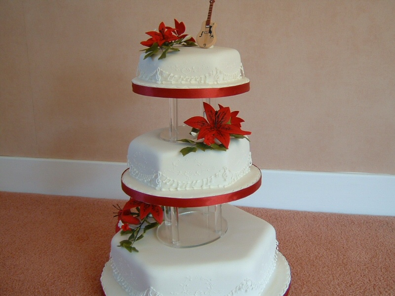 Yvonne - 3 tier wedding cake with sugarpaste flowers for Yvonne and Pete, Singleton