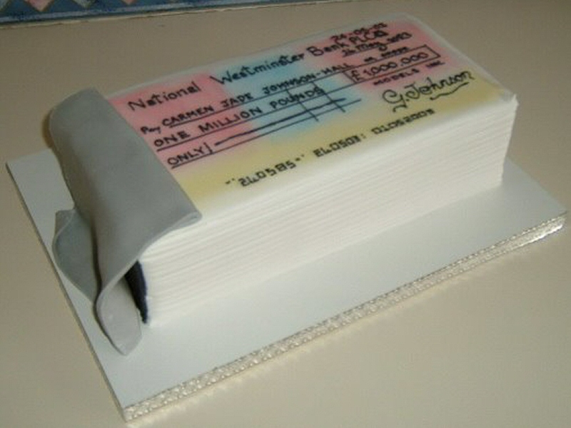 Cheque Book - 3D cheque book cake created for an 18th birthday
