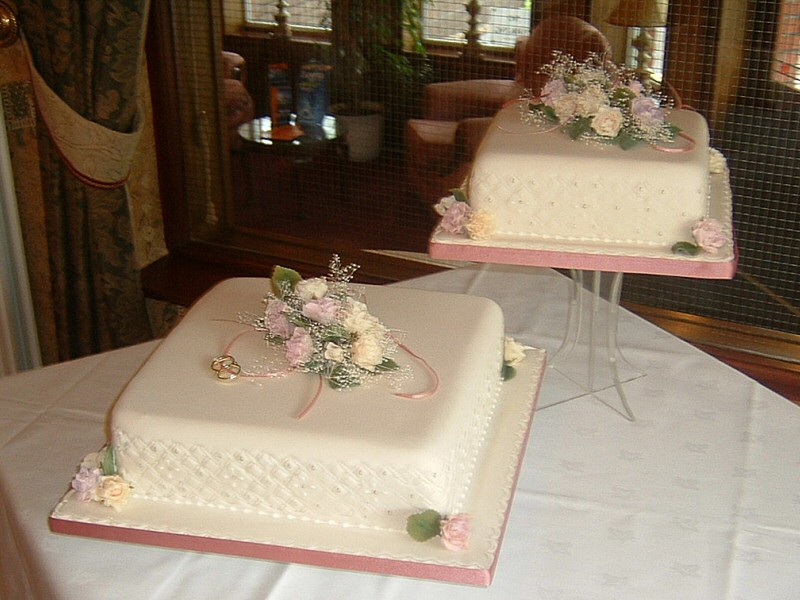 Tina - Embossed 2 tier wedding cake with roses for Tina, Preston