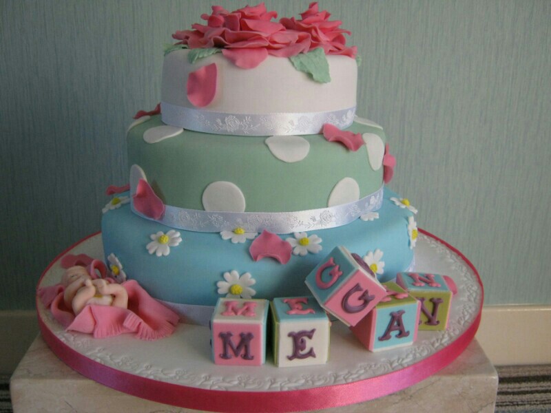 ABC Blocks - 3 tier sponge christening cake for baby Megan of Bispham, Blackpool.